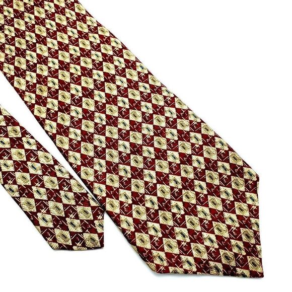 Ferrrell Reed Silk Tie Red Yellow Geometric Print - Picture 1 of 6
